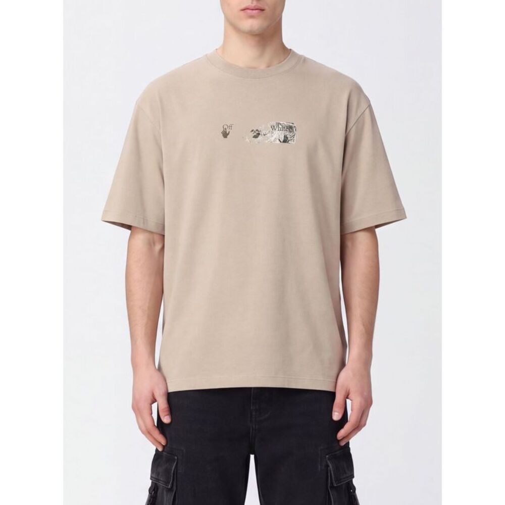 Off-White Men Off-White Cotton Crewneck T-Shirt With Rear Arrow Logo Print